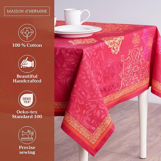 Maison d' Hermine Table Cloth Rectangle Table 100% Cotton 70 x 90 Inches Fall Tablecloth Reusable Everyday Use for Thanksgiving Christmas Decorations Dining Farmhouse Party (Versailles)
