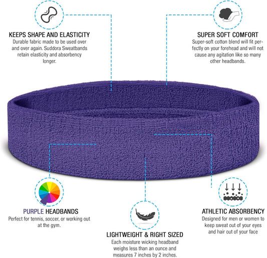 Suddora Sweatbands Set, Moisture Wicking 2 Wristbands and 1 Headband, Breathable Terry Cloth Athletic Bands for Basketball, Tennis, Yoga, Gym, Sweat Bands for Costumes and Cosplay