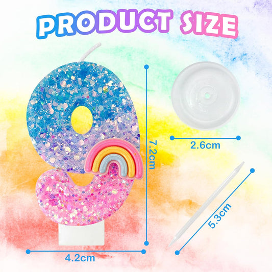 Rainbow Birthday Number Candles, Number 9 Candles, Cupcake Decorations, Macaron Birthday Cake Decorations, Cartoon Theme Party Supplies (Number 9)