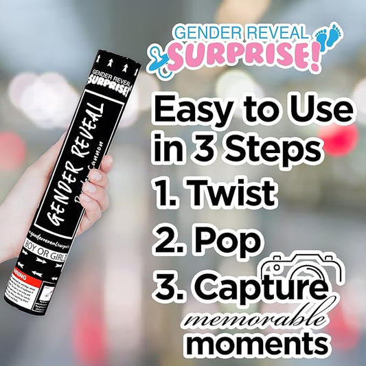 Gender Reveal Surprise - Yellow Powder Cannon - Easy to Use & Colorful Powder Cannon for Baby Gender Reveal Parties, Baby Showers & More - 12 Inch - 2 Pack