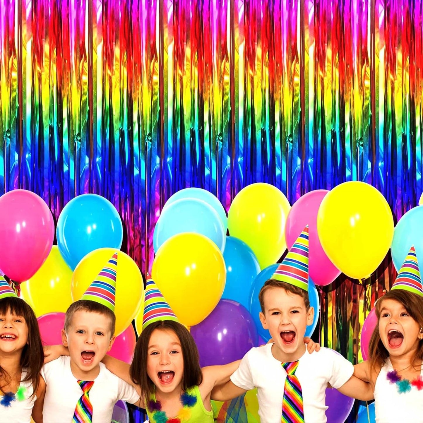 4 Pack Rainbow Tinsel Foil Fringe Curtain Backdrop, 3.28Ft x 8.2Ft Colorful Metallic Streamers for Photo Booth Props Wedding Bridal Shower Bachelorette Birthday Halloween Christmas Party Decoration