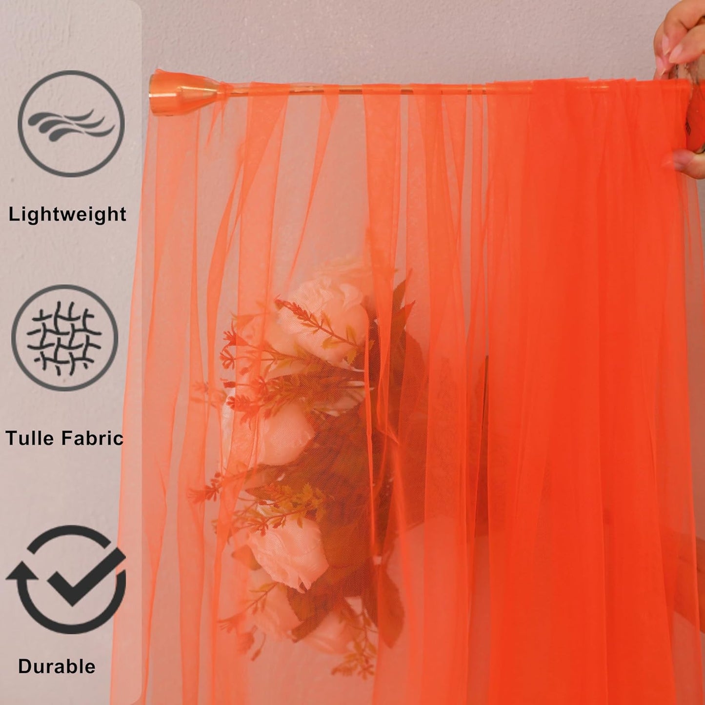 Snowkingdom Orange Fall Table Runner, Burnt Orange Gauze Sheer 10FT Long Tulle Thanksgiving Table Runners, Seasonal Autumn Harvest Cheese Cloth Decorations for Birthday Wedding Party 120inch