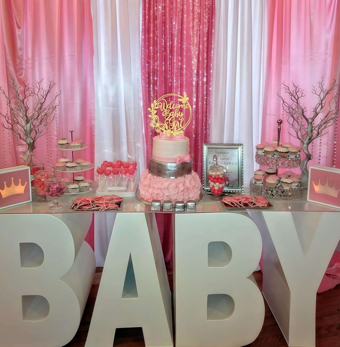 Welcome Baby Girl Cake Topper - Rose Gold Glitter Baby Shower Cake Decorations, Baby Girl Cake Topper, for Baby Shower/Birthday Party/Gender Reveal Party Photo Booth Props (Gold)