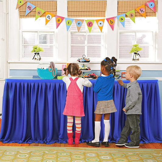 12ft Royal Blue Table Skirt Rectangle Table Polyester Pleated Table Skirt Desk Skirt for Teacher Desk Dorm Ruffle Table Skirt Wedding Birthday Party Baby Bridal Shower Banquet Table Decoration