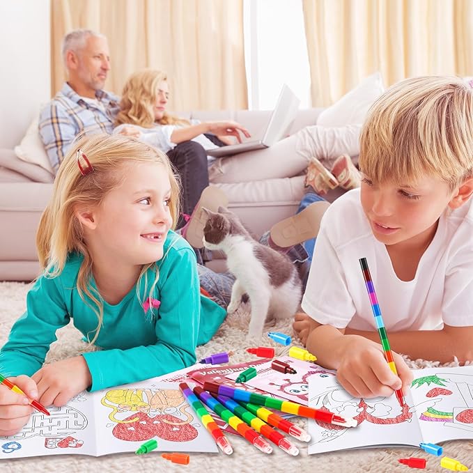 BenLouis 24 Valentines Day Mini Coloring Books Kids with 24 Stacking Crayons Valentines Day School Party Favors Activity Books Bulk for Kids Valentine's Day Goodie Bag Gift Stuffer Classroom Reward