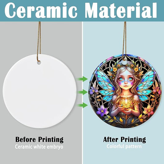 Stained Ceramic Fairy Ornament - Fairy Christmas Ornaments - Christmas Tree Ornaments - Christmas Decorations - Fairy Decor for Office, Room, Home - Holiday Present Ideas - A