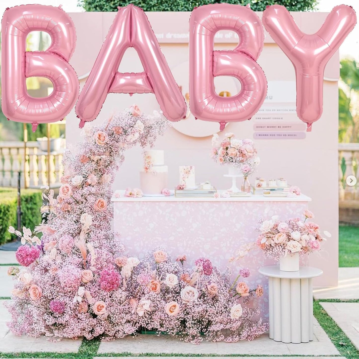 40 Inch Pastel BABY Balloon for Girls Baby Shower, Large Light Pink Foil Balloons Letters, Pearl Pink Mylar Alphabet Balloon Banner Sign for Gender Reveal Backdrop Party Decorations