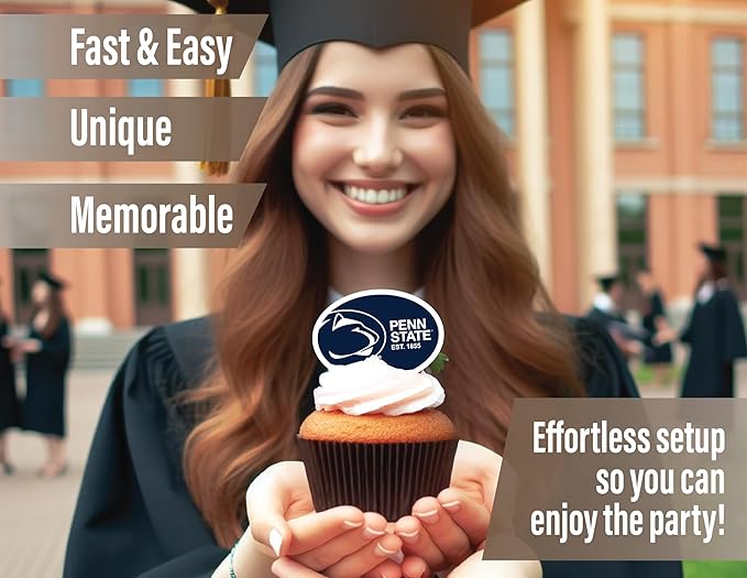 PSU Party Supplies for Football, Birthday Gift, Graduation Party Banner and Cake Toppers (42 Pieces) (Penn State Nittany Lions)
