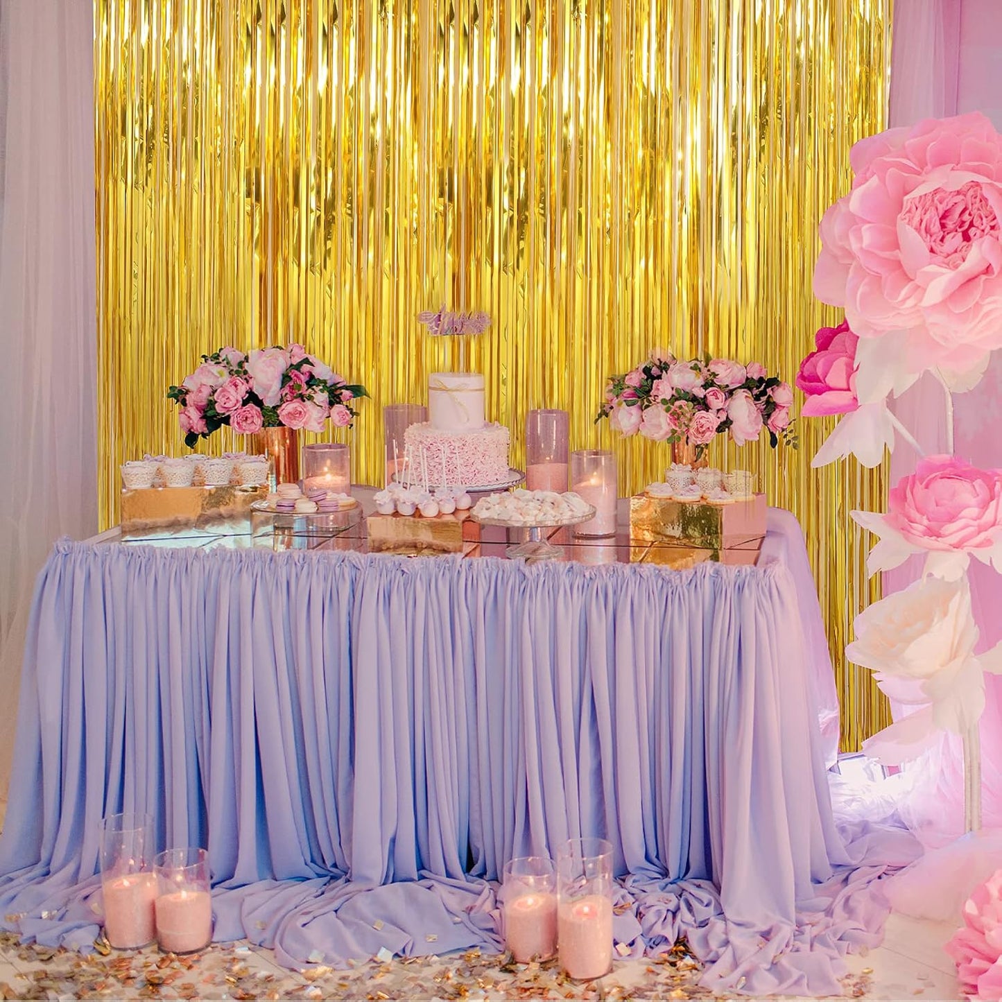 Crosize 5 Pack 3.3 x 9.9 ft Gold Foil Fringe Curtains Party Decorations, Gold Tinsel Curtain Backdrop for Parties, Door Streamers, Glitter Streamer Backdrop for Birthday Decoration