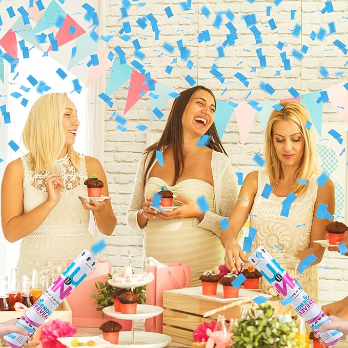 Premium Gender Reveal Confetti Cannon, 4 Pack Blue Gender Reveal Confetti Cannon Popper, for Gender Reveal Decorations