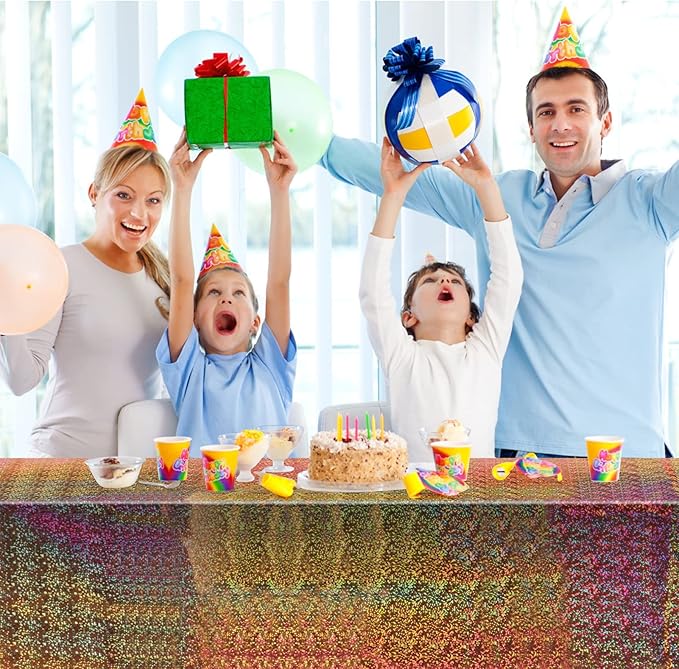 3 Pack Iridescent Tablecloth, 54" x 108" Birthday Party Table Cloths Iridescence Plastic Disposable Table Covers Iridescent Party Decorations, Birthday Decor Tablecloth for Buffet Table