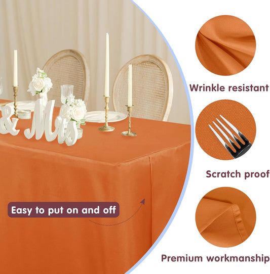 HolidayIdeas Fitted Orange Table Covers - 96 x 30 Inch - 2 Pack Rectangle Tablecloths for 8 Foot Tables, Polyester Fabric Tablecloth for Folding Table, Parties, Holiday Dinner, Wedding, Trade Show
