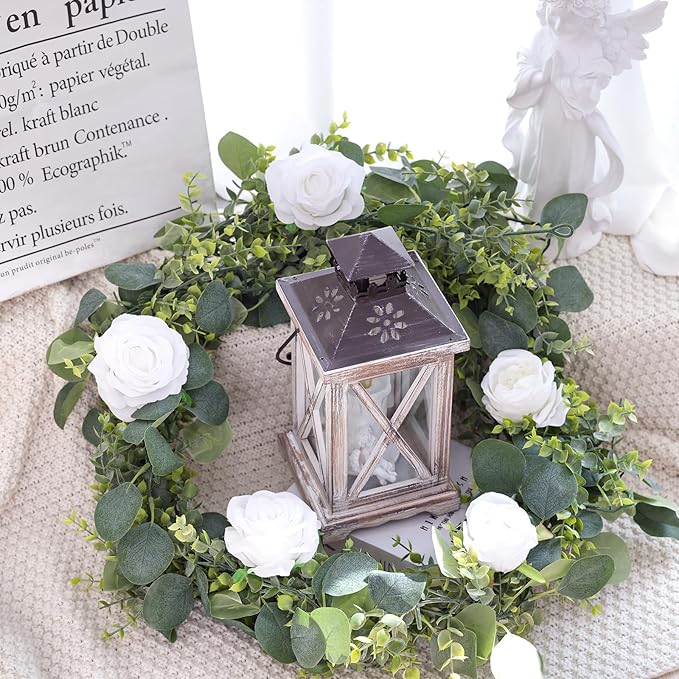 CEWOR 8pcs 5.8ft Artificial Eucalyptus Garland Fake Silver Dollar Eucalyptus Greenery Garland Vines for Mantle Table Runner Centerpiece Home Party Decor