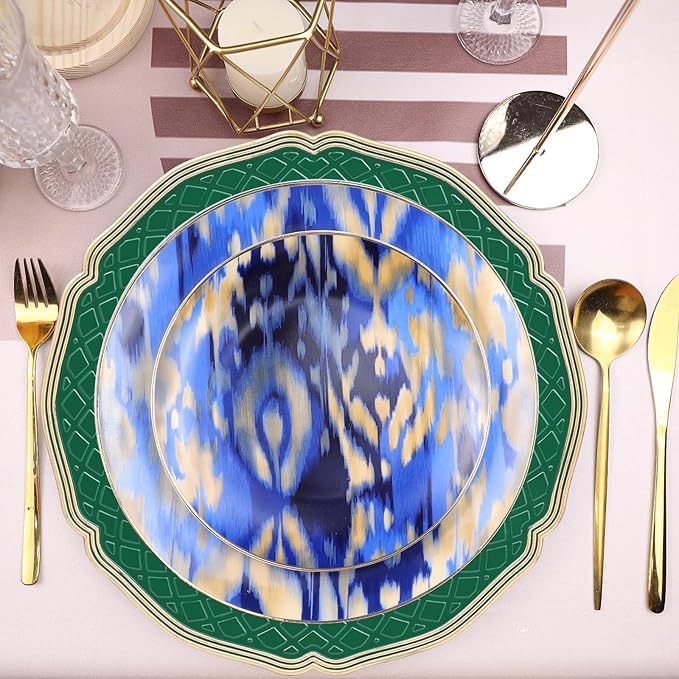 Green Scallop Charger Plates, Set of 6 Plastic Wedding Bulk Plate Charges for Dinner Plates, Table Decoration, Holiday, Thanksgiving, Christmas.