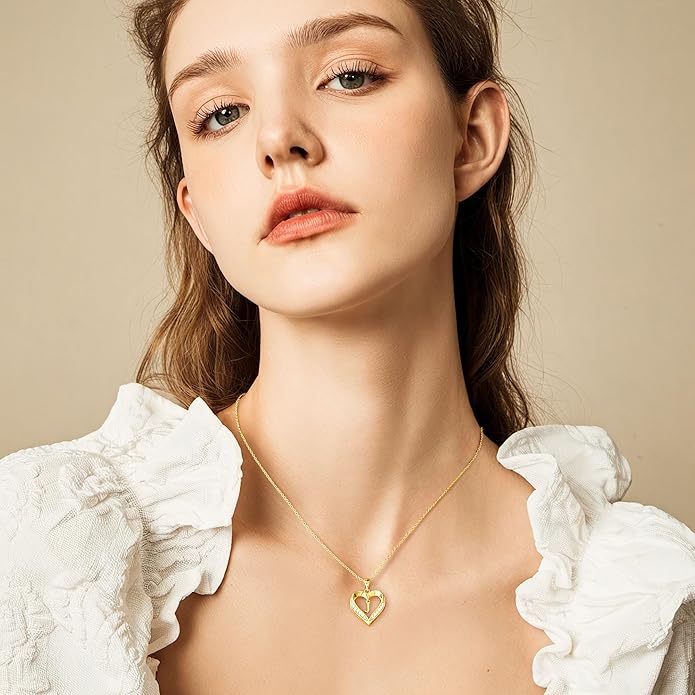 TURANDOSS Valentines Day Gifts for Kids Teen Girls - Heart Initial Necklaces, Dainty 14K Gold Plated CZ Heart Letter A-Z Pendant Necklace Trendy Jewelry Valentines Day Gifts for Wife Girlfriend
