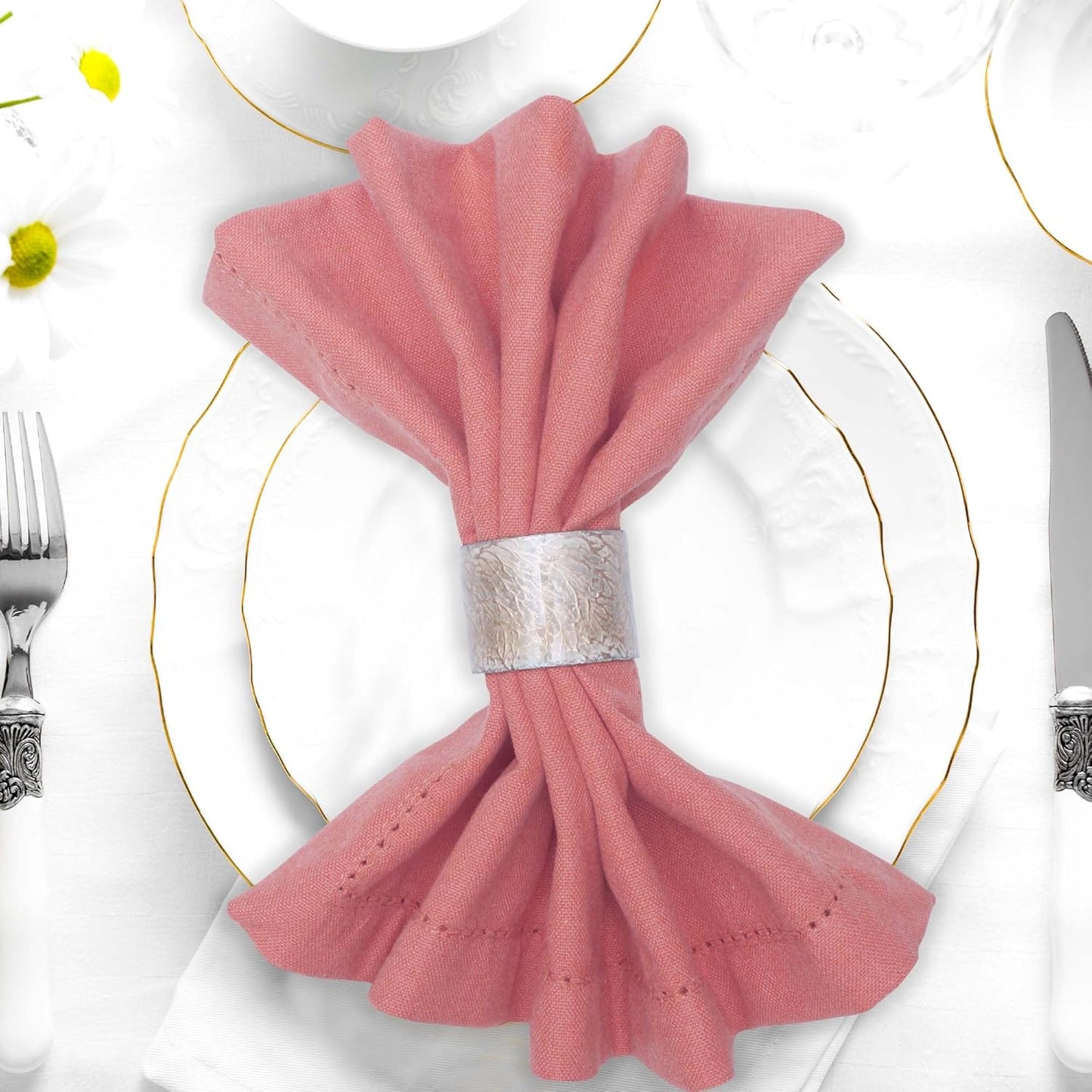 Urban Villa Fall Cloth Napkins Hemstitch Rust Color Dinner Napkins (Set of 12) 20"x20"100% Cotton Absorbent Washable Reusable Cloth Napkins Ideal for Thanksgiving Everyday Use Wedding Parties Napkins