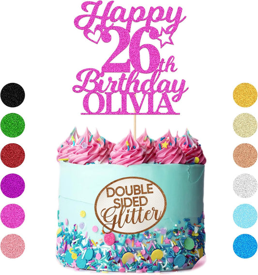 Personalized Happy Birthday Cake Toppers Birthday Cake Topper Gifts for Women Men Custom Glitter Cake Toppers with Any Name & Age for 18th 21st 30th 40th 50th 60th Cake Decorations (Pink)