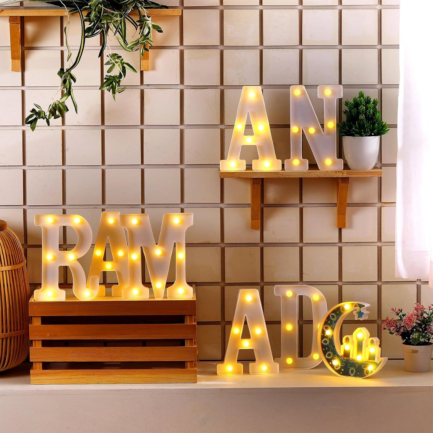Sukkot Large LED Letter Sign LED Lights Battery Powered Table Decoration for Party Gift Tabletop Decoration(Ramadan Style)