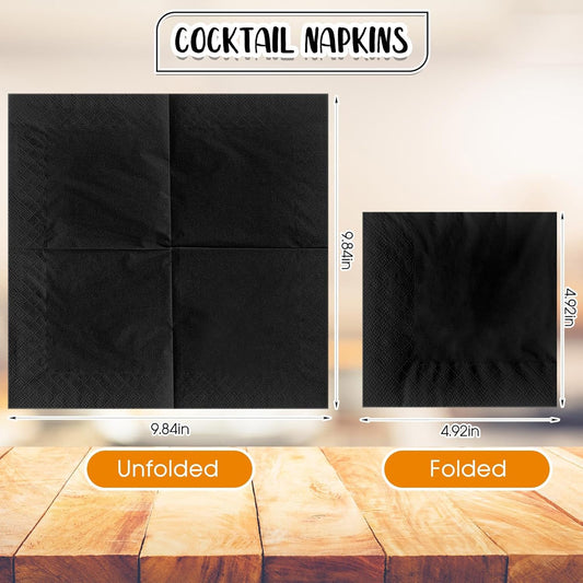 Henoyso 2000 Pack Black Cocktail Napkins Bulk, 9.8'' x 9.8'' 2 Ply Disposable 100% Bamboo Paper Napkins for Wedding Bar Party Birthday Dinner Beverage Holiday Elegant Restaurant Event