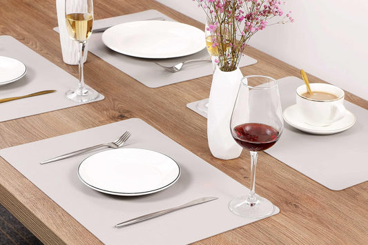 Wipeable Placemats Leather Table Mats Waterproof Heat-Resistant Easy to Clean for Dining Table Set Kitchen Table (6, Slate Grey)