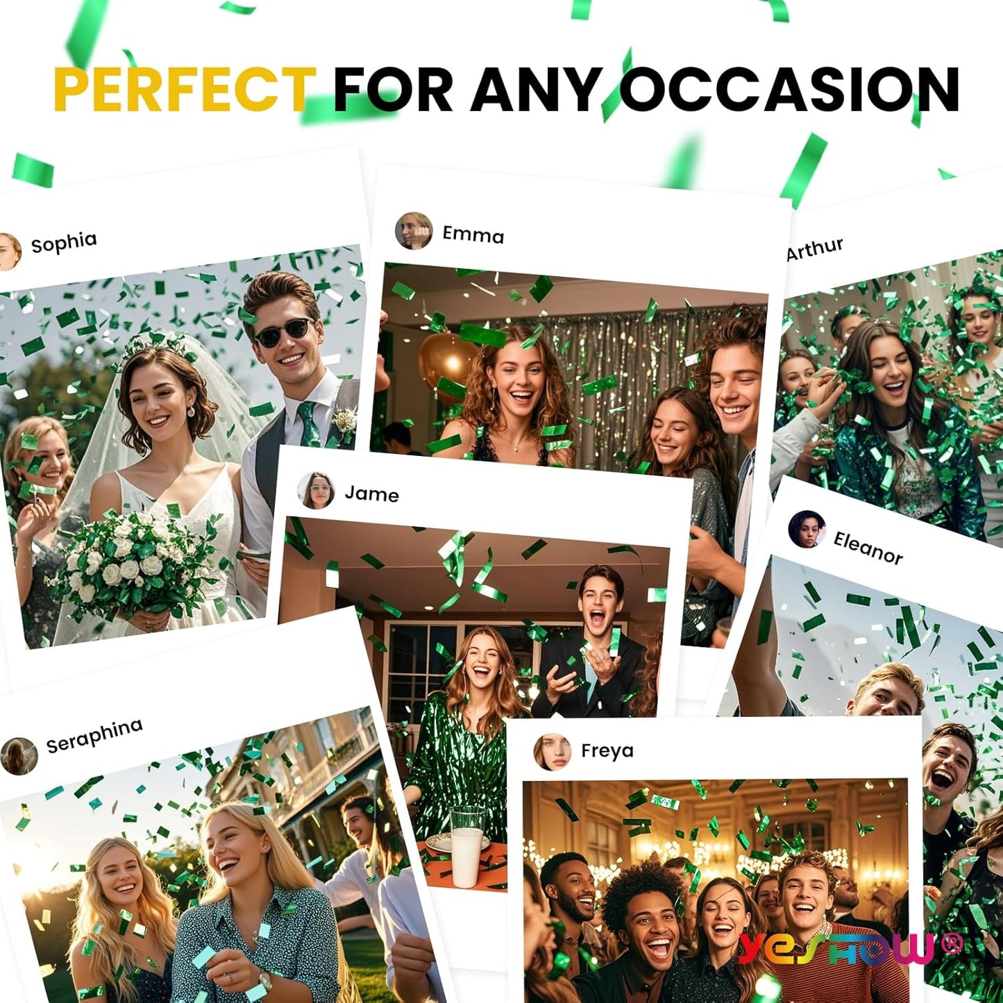 Confetti Cannon Poppers Green, 6PACK YESHOW Green Mylar Confetti Shooter for Graduation, Birthday Party, Nature Party Christmas Eve and New Year Celebration