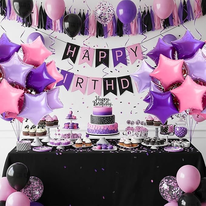 TONIFUL 15Pcs 18 Inch Large Purple Pink Star Shape Foil Balloons Big Stars Helium Mylar Ballons for Birthday Wedding Bridal Shower Anniversary Engagement Party Decorations Supplies