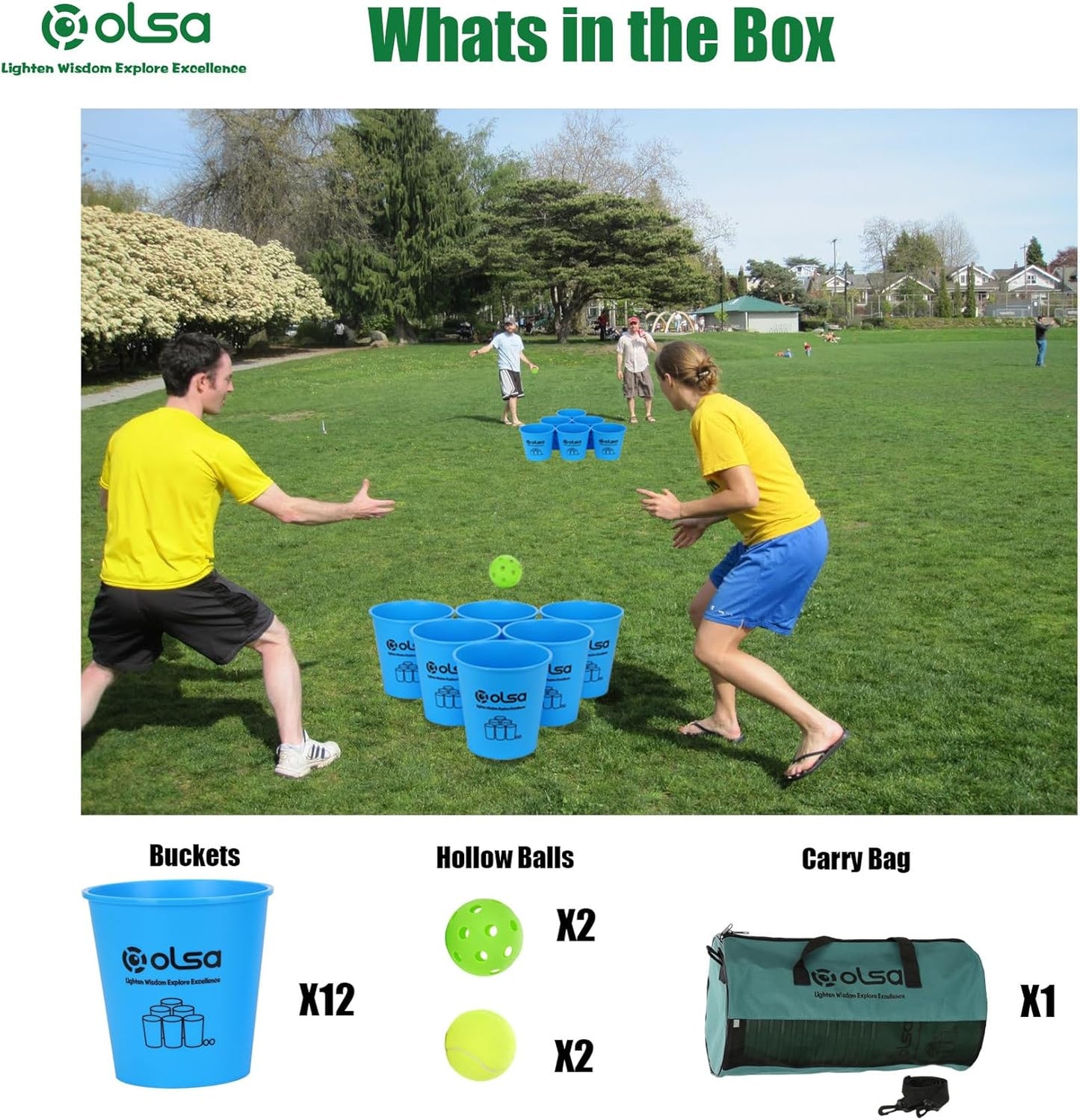Olsa Giant Yard Pong Backyard Games, Outdoor Games for Adults, Giant Lawn Game with 12 Buckets, Balls, Carrying Bag-Party Game for Beach Camping Outdoor Party(Blue)