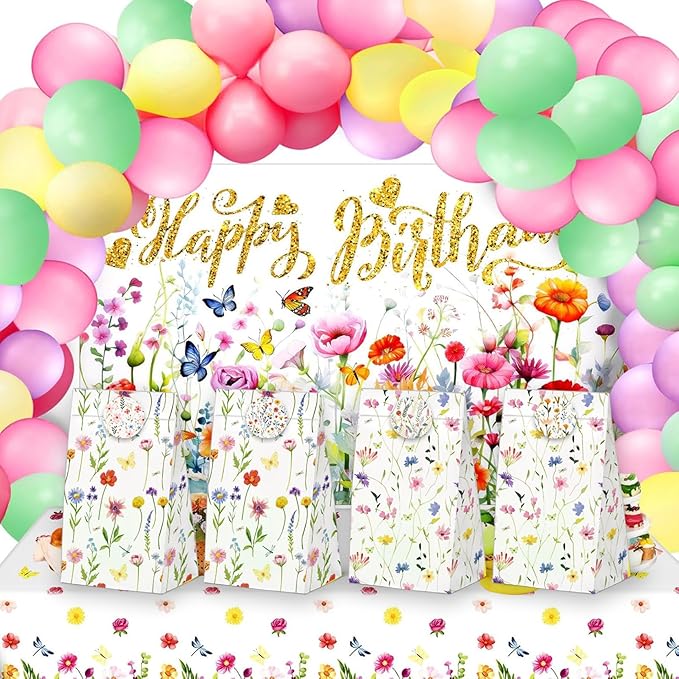 24 Pcs Wildfloral Goodie Bags with Stickers,Welcome Bags for Wedding Hotel Guests Themed Decorations Birthday Party Favor Bags,Vintage Wildfloral Party Gift Bags for Birthday Wedding Party