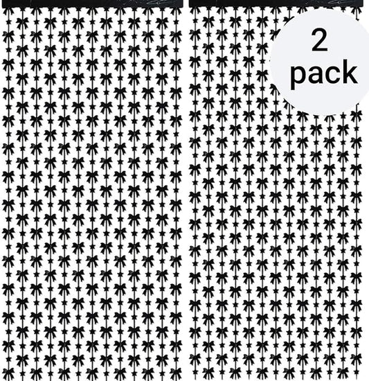 Black Bow Party Decorations - 2 Packs Small Bow Foil Fringe Streamers Curtains for Birthday Bridal Shower Engagement Wedding Wall Bachelorette Coquette Party Decor(3.3x6.6 ft)