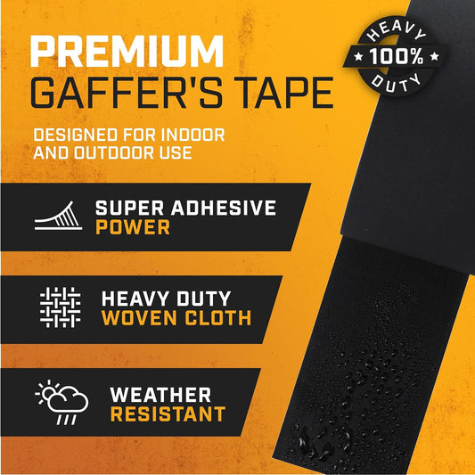 Lockport Black Gaffers Tape 3 inch x 30 Yards - 4 Pack Pro Black Gaff Tape - No Residue, Water Resistant, Non-Reflective, Easy Tear - Multipurpose