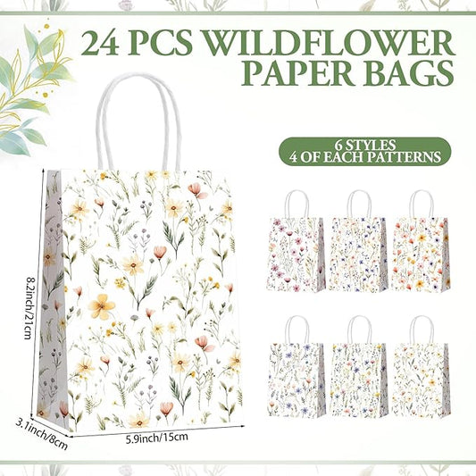 Resholder 30 Pcs Wildflower Paper Gift Bags with Handles Spring Floral Party Favor Bags Colorful Flower Goodie Gift Candy Treat Pouches for Wedding Bridal Shower Baby Shower Birthday Spring Tea Party