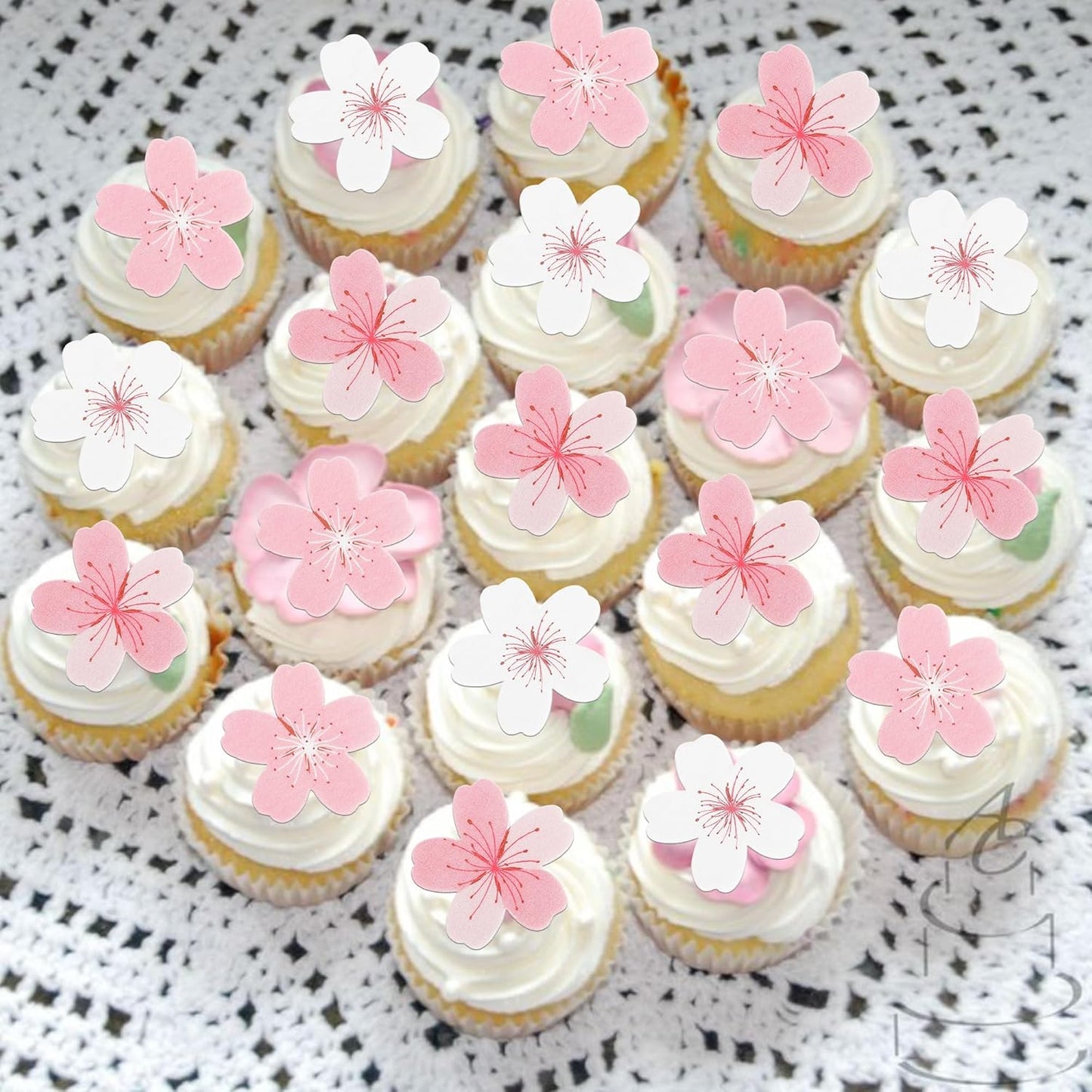 60 PCS Edible Flowers Cake Decorations Pink Edible Cherry Blossoms Flowers Cupcake Toppers Wafer Paper Flowers Cupcake Picks for Baby Shower Kids Birthday Party Food Decorations Supplies