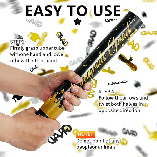16 inch Graduation Confetti Poppers,Confettis Cannons Bulk with Diploma GRAD Star&Cap Design for Graduation Ceremony Party Favor Supply,Class Toss Ceremony,Class of 2025 Confetti (6Pack)
