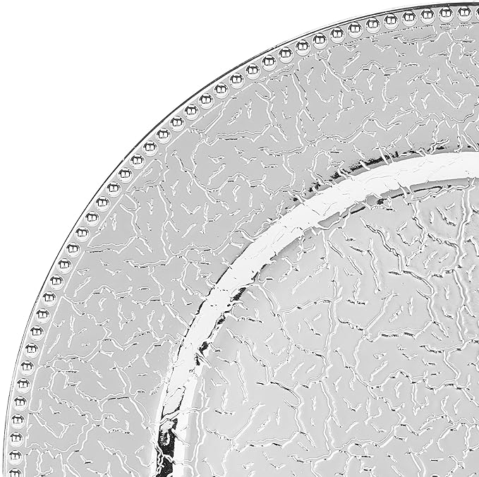 12-Piece Charger Plate Set, Silver Plastic Dinner Chargers 13 Inch for Anniversary Home Decor Table Setting (Lucky Silver, 12 PCS)