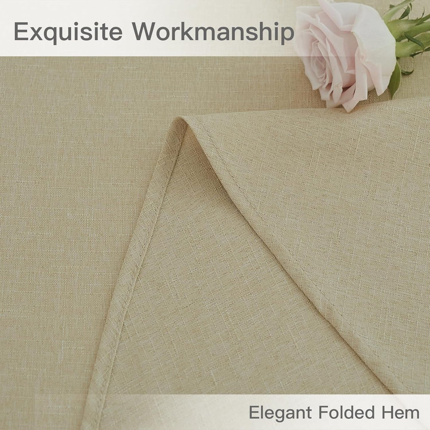 maxmill Round Linen Textured Tablecloth Spill-Proof Stainproof Wrinkle Free Washable Fabric Table Cloth for Circular Table Cover, Dining Room Buffet Banquet Parties Holiday Dinner, 70 Inch Beige