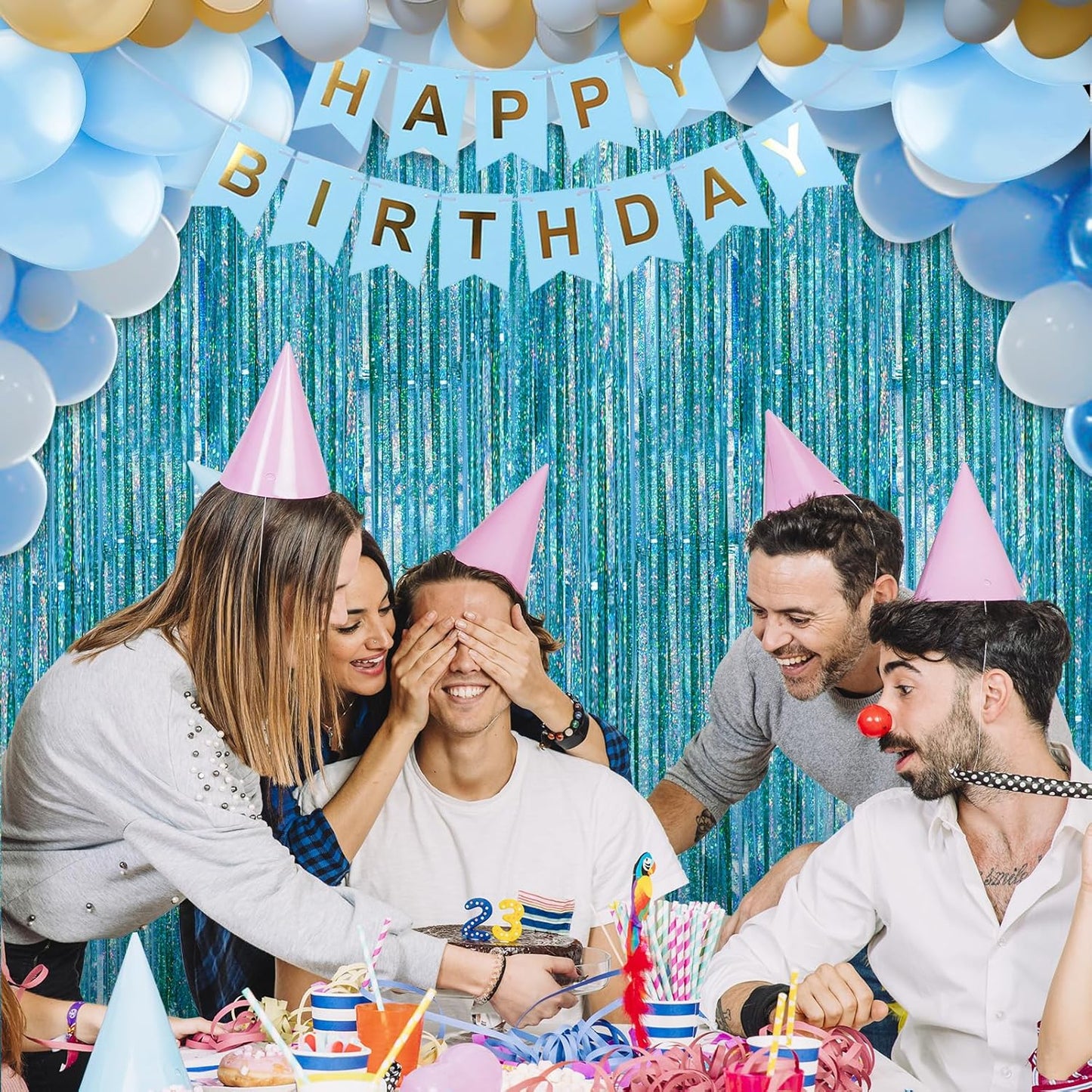 Crosize 3 Pack 3.3 x 9.9 ft Laser Blue Foil Fringe Curtains Party Decorations, Laser Blue Tinsel Curtain Backdrop for Parties, Door Streamers, Glitter Streamer Backdrop for Birthday Decoration