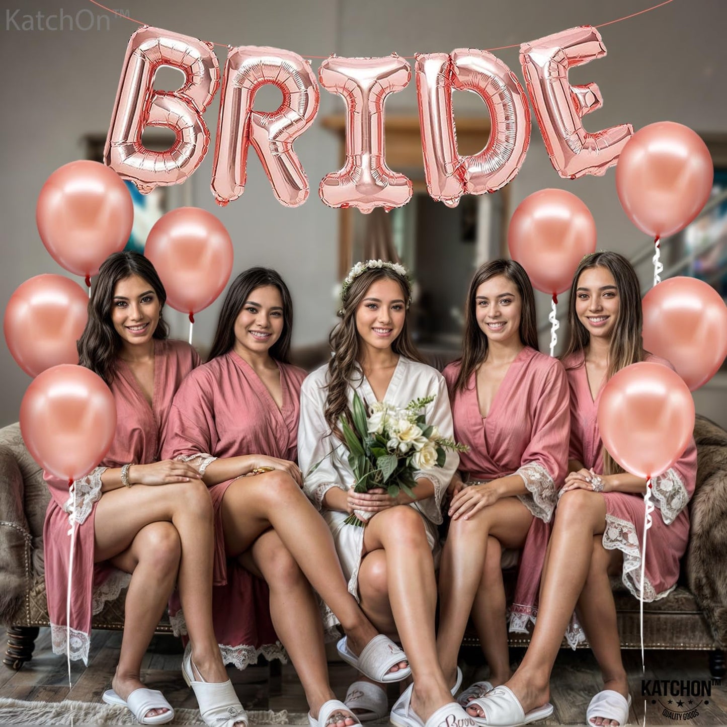 KatchOn, Bride Balloons Rose Gold Set - 16 Inch, Pack of 15 | Bachelorette Party Decorations | Rose Gold Bride Balloon | Bridal Shower Decorations, Bachelorette Balloons