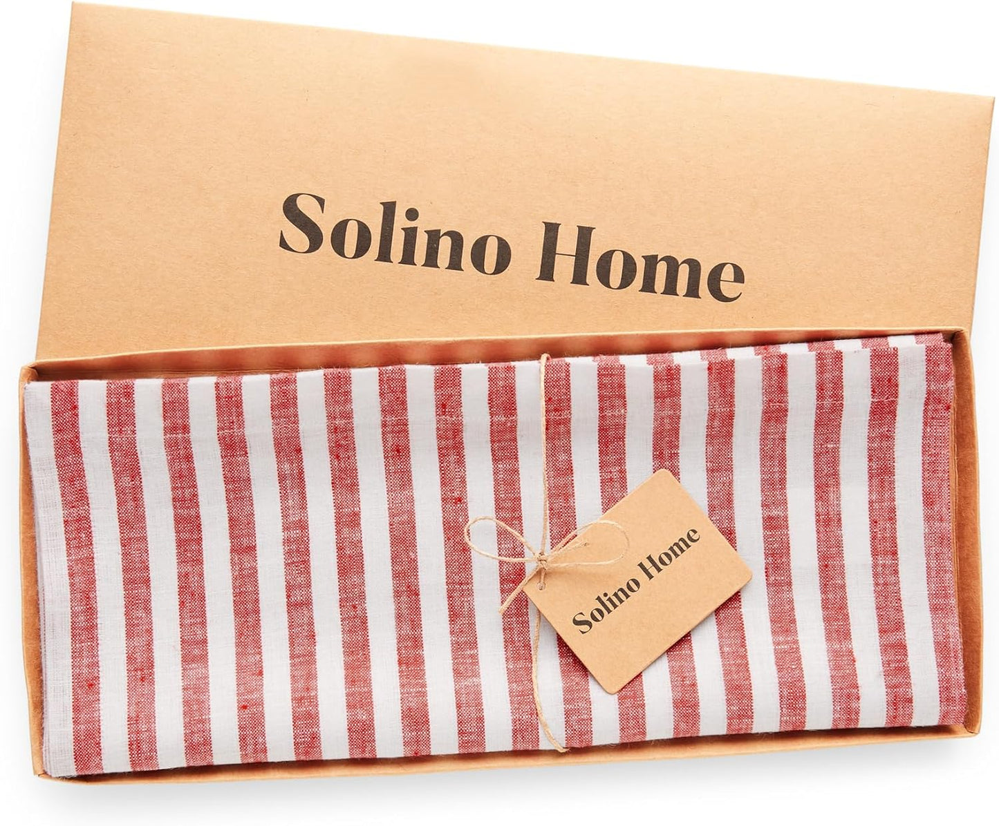 Solino Home Linen Table Runner 36 Inches - Amalfi Stripe 100% Pure Linen Red and White Farmhouse Table Runner 14 x 36 Inch Ideal for Dresser and Coffee Tables - Christmas