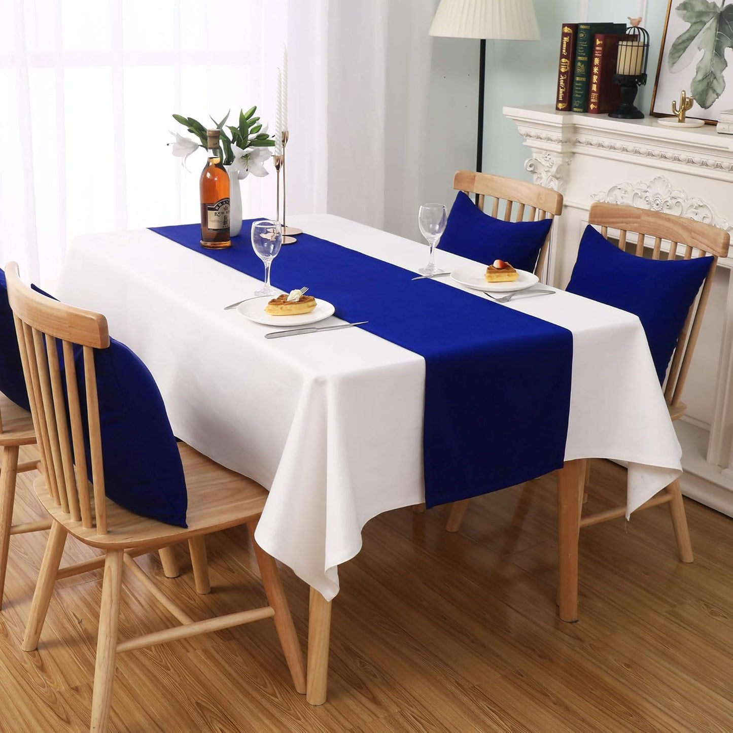DUALIFE Royal Blue Table Runner 14x108 Inch Long Solid Color Thick Polyester Decorative Cloth Handcrafted for Wedding Party Birthday Graduations Hotel Restaurant Banquet Catering Services Event