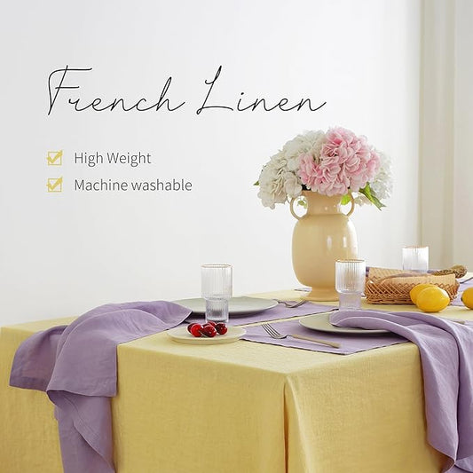 Linen World Vintage Tablecloths 60x108 Inch,100% French Linen Tablecloth,Classic Vintage Washed Table Cloths for Kitchen,Outdoor,Weddings,Decorative Thanksgiving Christmas,Mellow Yellow