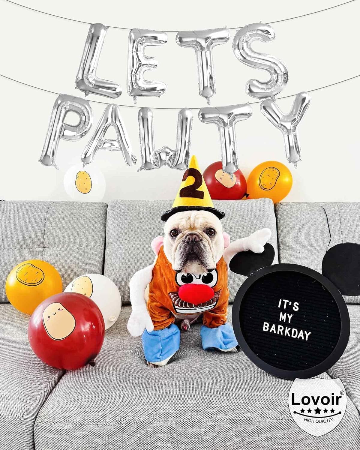 9 Pcs Lets Pawty Balloons Banner 16 Inch, Dog Cat Pet Birthday Letters Sign Lets Pawty Balloons Happy Birthday Banner for Pet Dog Cat Party Supplies Decorations (Silver)