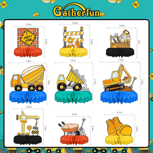 Construction Birthday Party Supplies Kit - Construction Themed Honeycomb Centerpiece ,Table Decorations for Kids' Construction Themed Birthday Party Decorations
