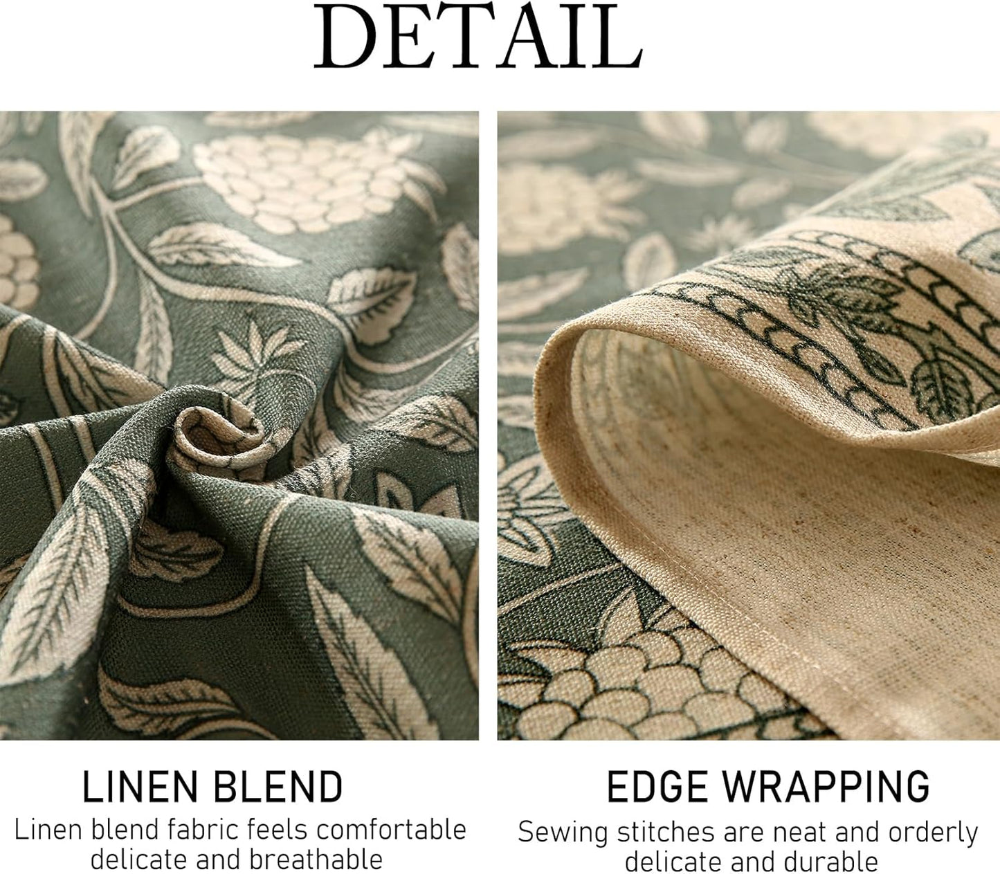 ISAENNE Designer Grayish Green Linen Extra Long Tablecloth Rectangle,Floral Stain Resistant Table Cloth,Fall Vintage Decor Tablecloths for Dining Thanksgiving Kitchen,63"*110"-Andrew A