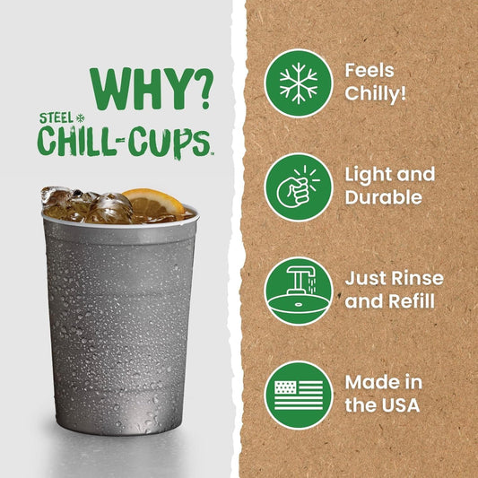 16 oz. Party Cups, Perfect for Cold Drinks, Sturdy & Durable, Disposable and 100% Recyclable, Made in USA, Gray, 12 Count