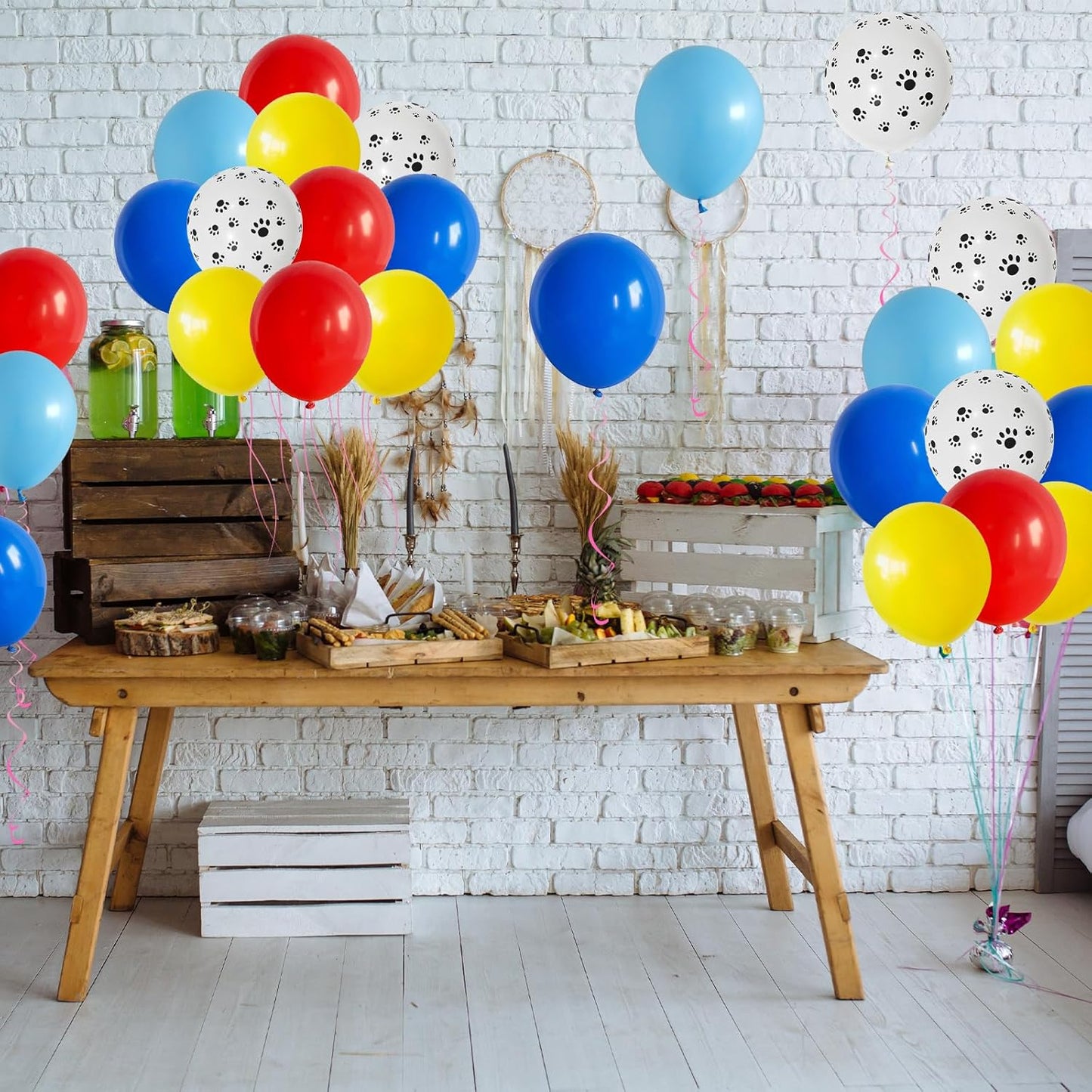 Red Yellow Blue Balloons Puppy Dog Paw Print Balloon 60pcs 12inch Latex Helium Balloon Royal Blue Red Yellow Balloons for Kids Birthday Party Decorations