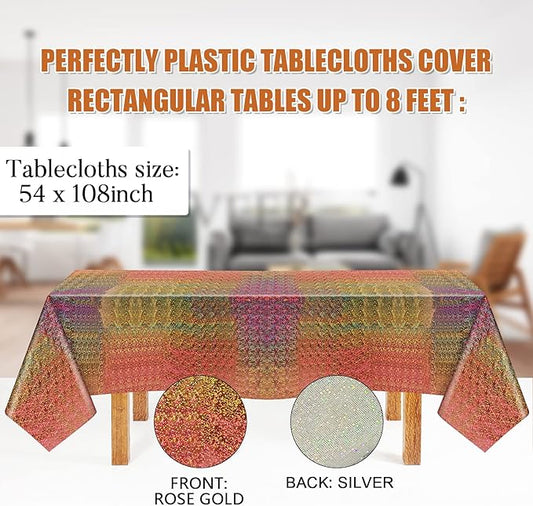 3 Pack Iridescent Tablecloth, 54" x 108" Birthday Party Table Cloths Iridescence Plastic Disposable Table Covers Iridescent Party Decorations, Birthday Decor Tablecloth for Buffet Table