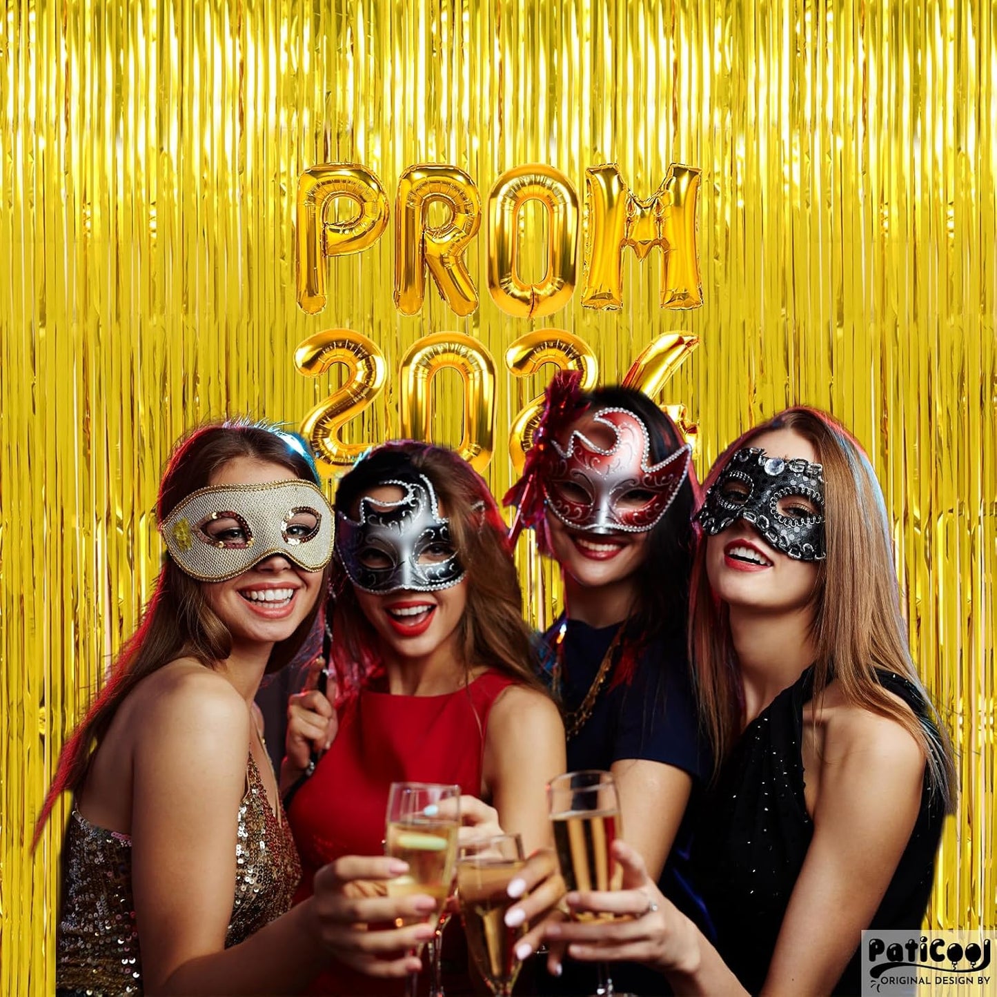 Gold Streamers Graduation Decorations - Thicken 2 Pack 3.2 x 8.2 FT - Golden Tinsel Foil Fringe Backdrop Curtains Party Backdrop for Birthday, Prom, Hollywood, Anniversary Party Decorations
