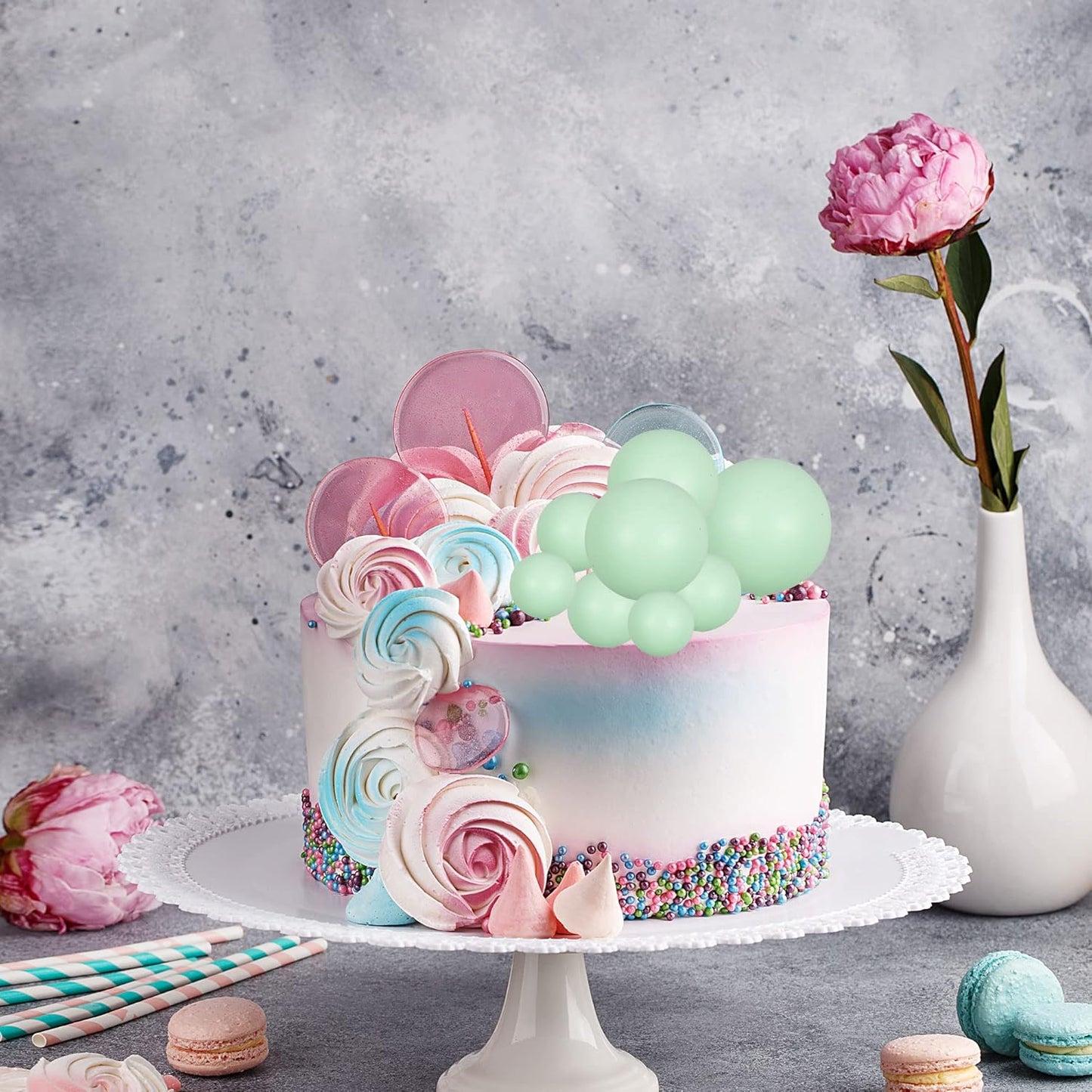 Gyufise 30Pcs Balls Cake Topper Mini Balloons Cake Toppers Foam Ball Cake Decorations Balloon Cake Topper Ball Shaped Cake Insert Topper for Birthday Party Baby Shower Decor Green