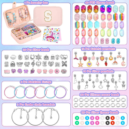 Billbotk Charm Bracelet Making Kit with Bracelet Organizer Box Beads Mermaid Pendants for Jewelry Making DIY Craft Kit for Birthday Gifts Valentine Christmas