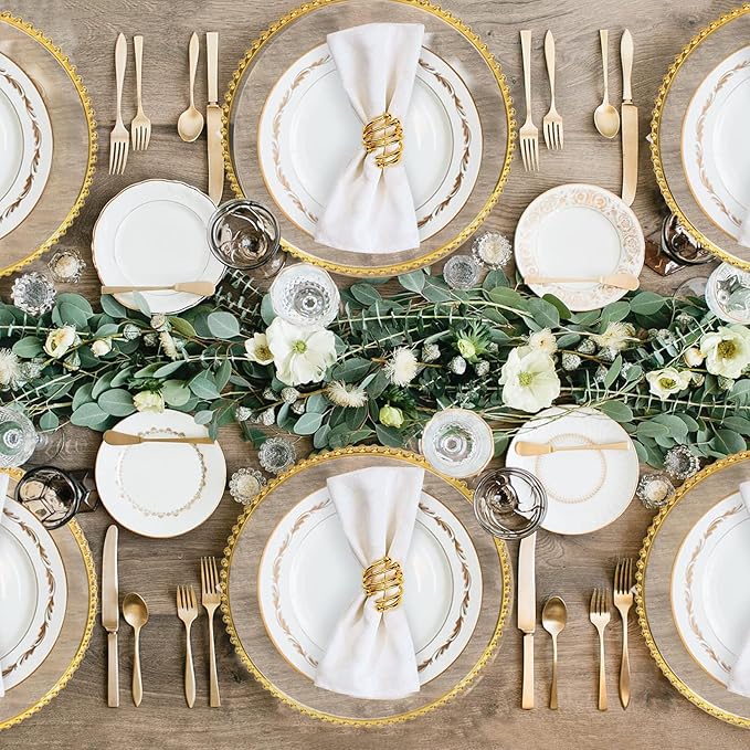 13 Inch Gold Charger Plates,20pcs Clear Charger Plates with Gold Rim,Plastic Plate for Dinner Plate,for Family Party and Wedding